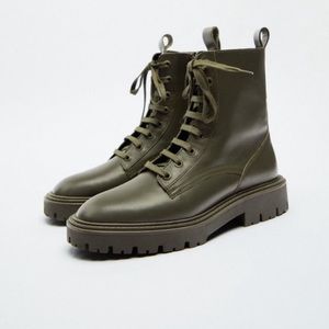 ZARA LOW HEEL LACED LEATHER ANKLE BOOTS